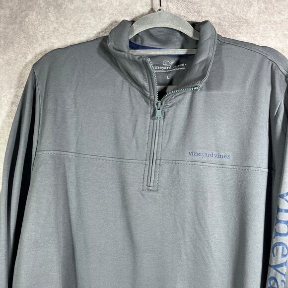 Vineyard Vines Sweater Men Large Gray Quarter Zip Pullover Outdoor Preppy Casual - Picture 2 of 9